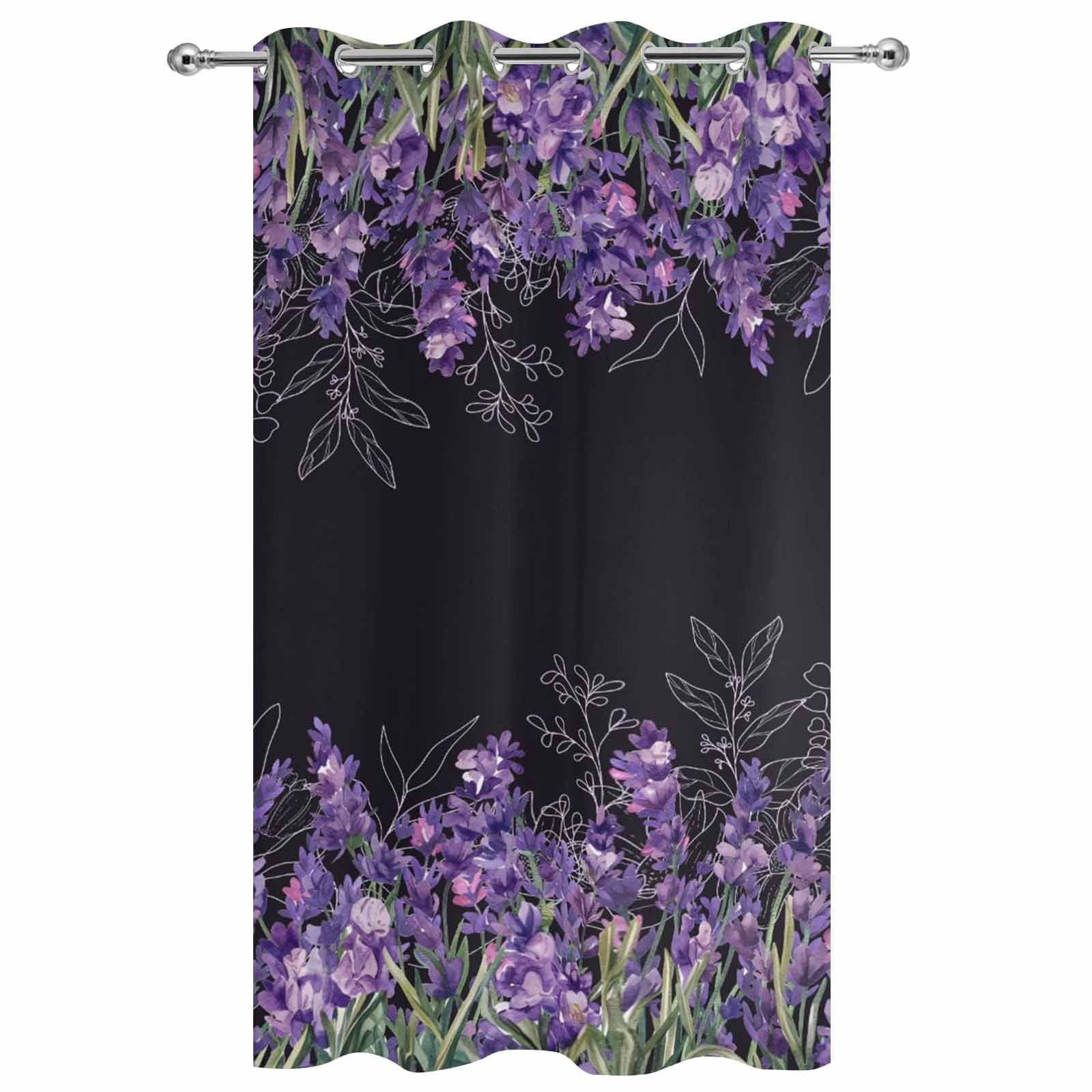 Outdoor Curtains for Patio Waterproof, Purple Lavender Outdoor Privacy Panels Grommet, Spring Watercolor Wildflowers Plant Black Blackout Outside Curtains for Porch/Cabana 54"x108", 1 Panel