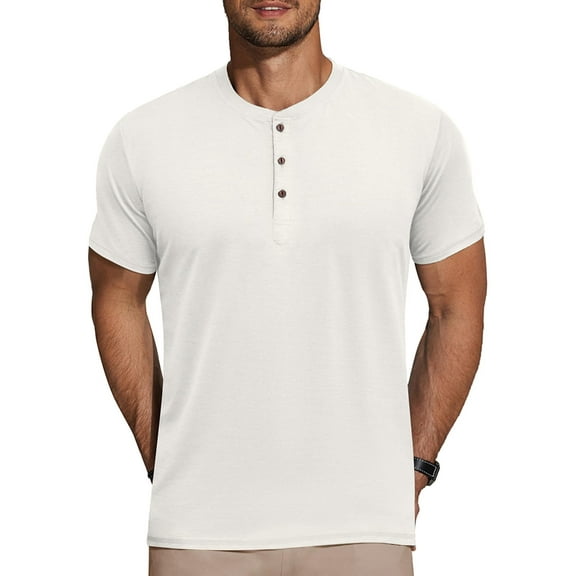COOFANDY Men's Short Sleeve Henley Shirts Basic Tee Summer Solid Button T Shirts Lightweight Shirts