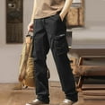 thumbnail image 2 of Qgtaibl Cotton Cargo Pants for Men Drawstring Elastic Waist Straight Leg Athletic Pant Multi-Pockets Hiking Joggers Tactical Pants Black (Mens M), 2 of 5
