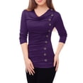 thumbnail image 5 of INSPIRE CHIC Women's Cowl Neck Long Sleeve Top Button Decor Ruched Front Regular Fit Pullover Top XL Purple, 5 of 6