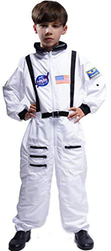 Maxim Party Supplies Kids Astronaut Costume Space Suit Onesie with Embroidered Patches and Pockets