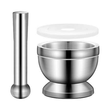 

Frcolor 1 Set of Stainless Steel Garlic Mortar Household Mash Pot with Stainless Steel Rod PP Lid