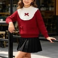 thumbnail image 6 of Little Girls Wavy Cable Knit Scalloped Collar Multi Bow Sweater Long Sleeve Crew Neck Holiday Soft Fall Winter Kids Pullover Red 7-8 Years, 6 of 7