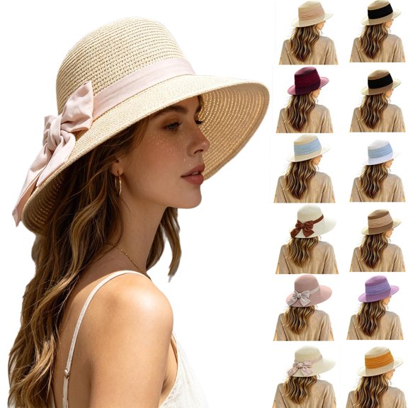 Womens Beach Sun Straw Hat UV UPF 80 Travel Foldable Brim Summer UV Hat