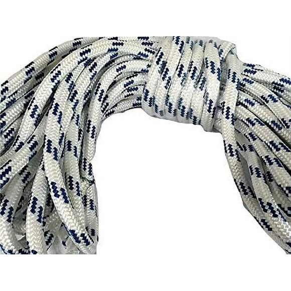 Double Braid Polyester Arborist Bull Rope 3/4 inch by 150 feet, White Blue