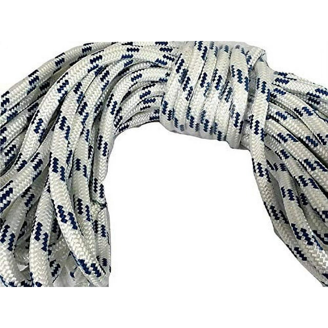 Double Braid Polyester Arborist Bull Rope 3/4 inch by 150 feet, White Blue