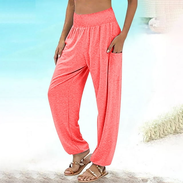 AherBiu Plus Size Womens Sweatpants High Waisted Stretch Lightweight Joggers Fall Solid Color Casual Trousers with Pockets