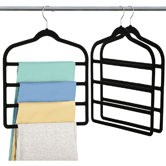 Wardrobe Storage Hangers, Loaded Velvet Trouser Rack, Space Saving, Velvet Free 5 Tier Scarf Jeans Storage Hangers for Girls Boys, Organising Storage (3 pcs)