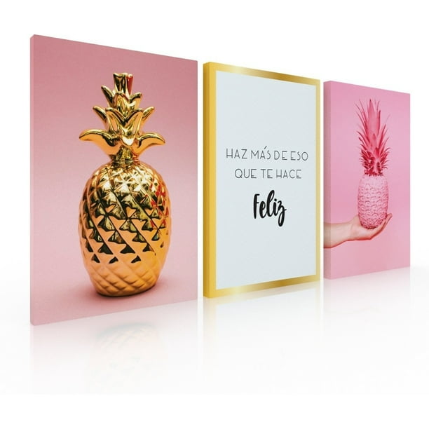 Set De 3 Cuadros Decorativos Para Recamara Piñas Color Ideas Creativas Cuadro sublimado en tela