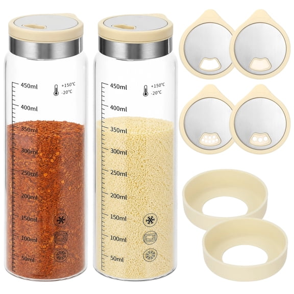 2 Pcs Salt & Pepper Shakers, Large Glass Spice Jars with Adjustable Pour Holes, Spice Dispensers with Non-Slip Silicone Bases, Seasoning Jars with Rotating Steel Lids for Kitchen, 15.2 oz