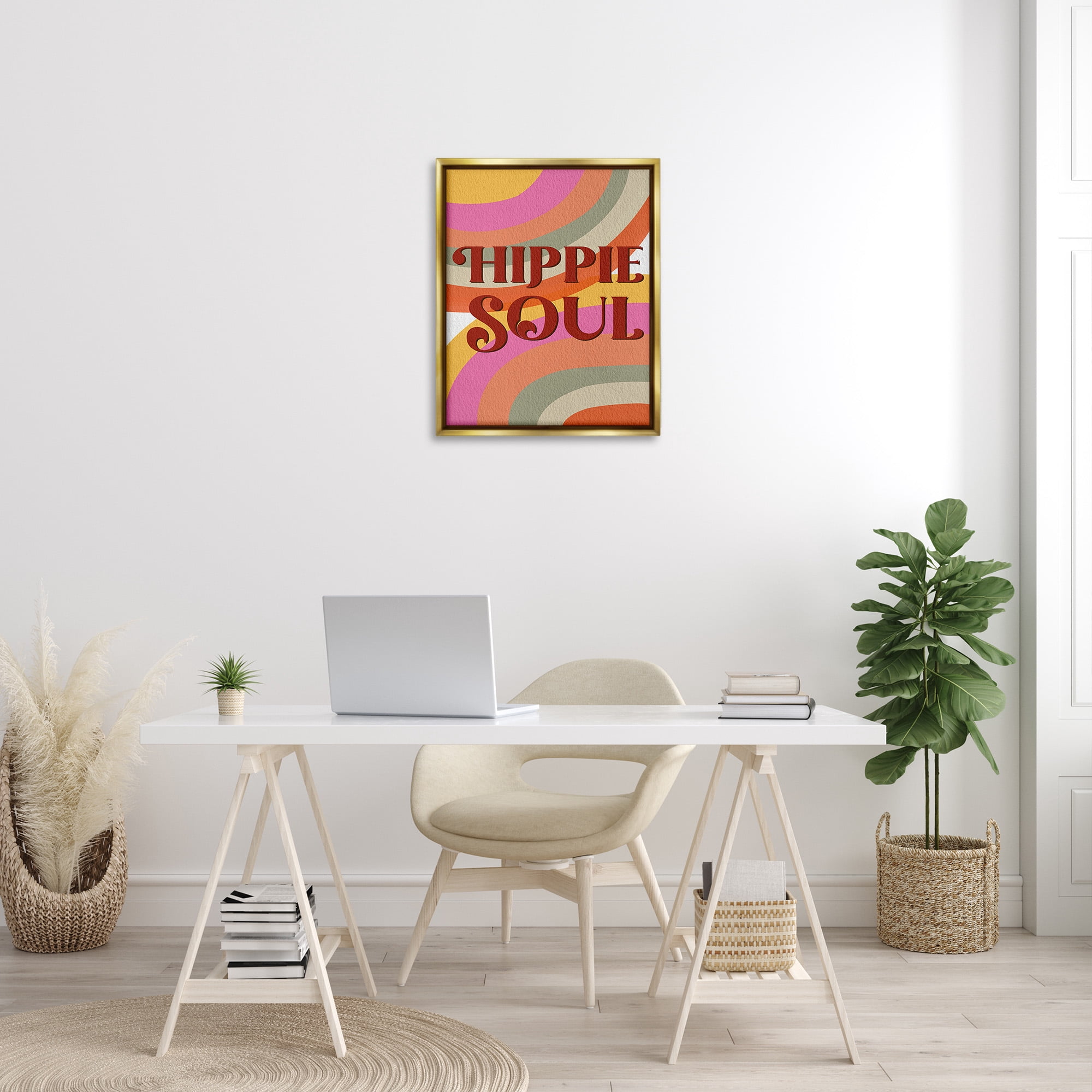 Stupell Industries Hippie Soul Patterned Typography Painting Gold Floater Framed Canvas Art Print Wall Art, 25 x 31