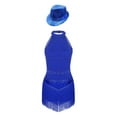 thumbnail image 6 of Miutii Kids Girls Jazz Latin Dance Leotard Dress Sleeveless Shiny Sequin Tassel Bodysuit with Hat Royal Blue M, 6 of 9