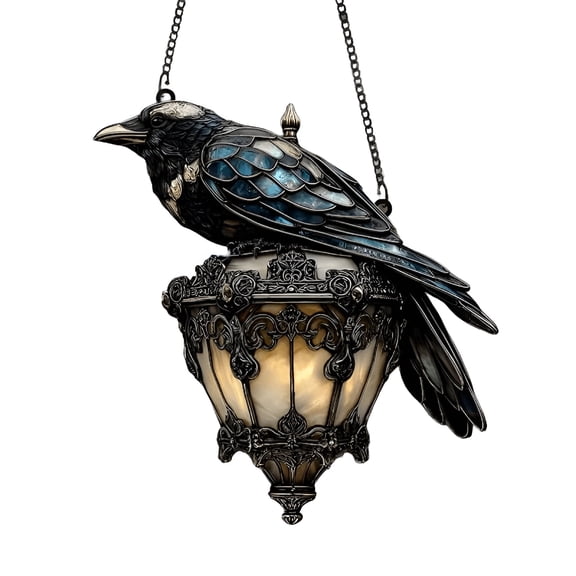 ACDANC Gothic Home Decor Crow Light,Raven Gothic on Lantern 2D Acrylic Suncatcher,Ornament–Stained Glass Halloween Crow on Lamp,Halloween Decor for Dark Academia Home