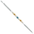 thumbnail image 3 of 925 Silver and 10K Yellow Gold London Blue Topaz and Yellow Sapphire and White Lab Grown Diamond Bracelet for Women (2.29 Cttw, Gemstone November Birthstone, Oval, Wheat Chain, 6.5 inches), 3 of 5