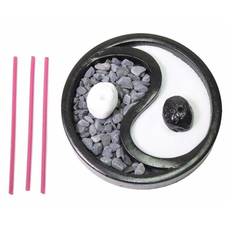 Tabletop Taiji Yin Yang Zen Garden Sand Rock Candle Incense Burner