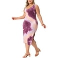 thumbnail image 4 of Agnes Orinda Women's Plus Size Sundress Tie Dye Side Split V Neck Sleeveless Beach Casual Midi Tank Dresses 2X Purple Orange, 4 of 5