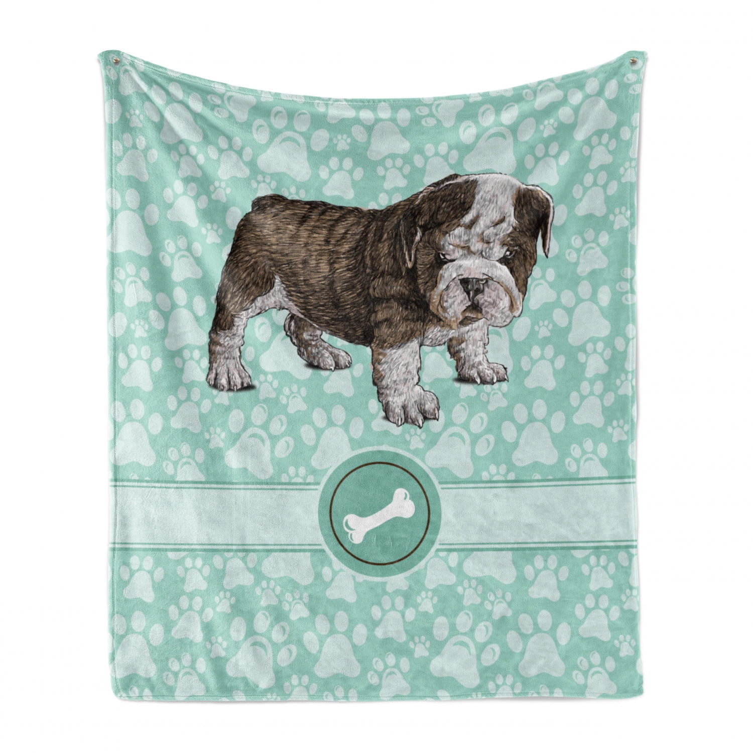 Ambesonne Dog Lover Soft Flannel Fleece Throw Blanket 60 x 80 Cozy Plush for Indoor and Outdoor Use Hand Drawn Detailed Pet Animal with Paw Prints Background and Bone Pale Blue Brown