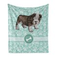 thumbnail image 1 of Dog Lover Soft Flannel Fleece Throw Blanket, Hand Drawn Detailed Pet Animal with Paw Prints Background and Bone, Cozy Plush for Indoor and Outdoor Use, 70" x 90", Pale Blue Brown, by Ambesonne, 1 of 6