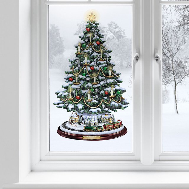 Pegatina Etiqueta engomada del árbol de cristal de Navidad Pegatinas de Año Nuevo de PVC reutilizables para terraza cercada Sywqhk Libre de BPA