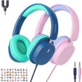 thumbnail image 1 of FZC-2 Pack Kids Headphones with Sharing Splitter, Over Ear, 3.5mm Jack Kids Headphones Wired for School,Tangle-Free Foldable Headphones for Tablet/Laptop/Computer, 1 of 4
