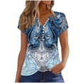 thumbnail image 2 of GaThRRgYP Short Sleeve Casual Blouse - Women's Summer Tops,Women's Fashion Summer Casual Printed V-neck Button Up Short Seeved Blouses Top Navy XL, 2 of 5