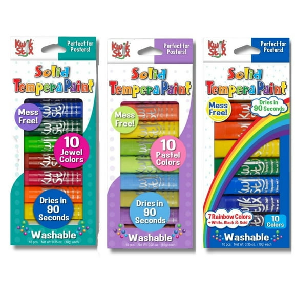 Kwik Stix Solid Tempera Paint Sticks Bundle, 30 Count (3 Packs of 10), Jewel, Pastel & Rainbow Colors, Washable, Quick-Drying, Non-Toxic