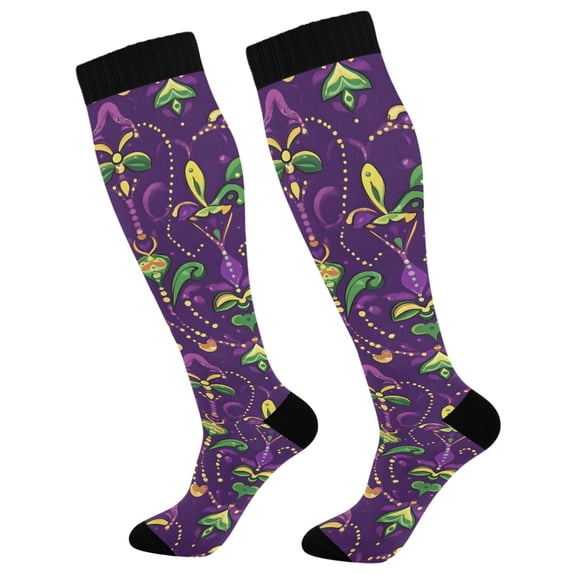 joogoo Mardi Gras Flower Socks Women Men Knee High Sock