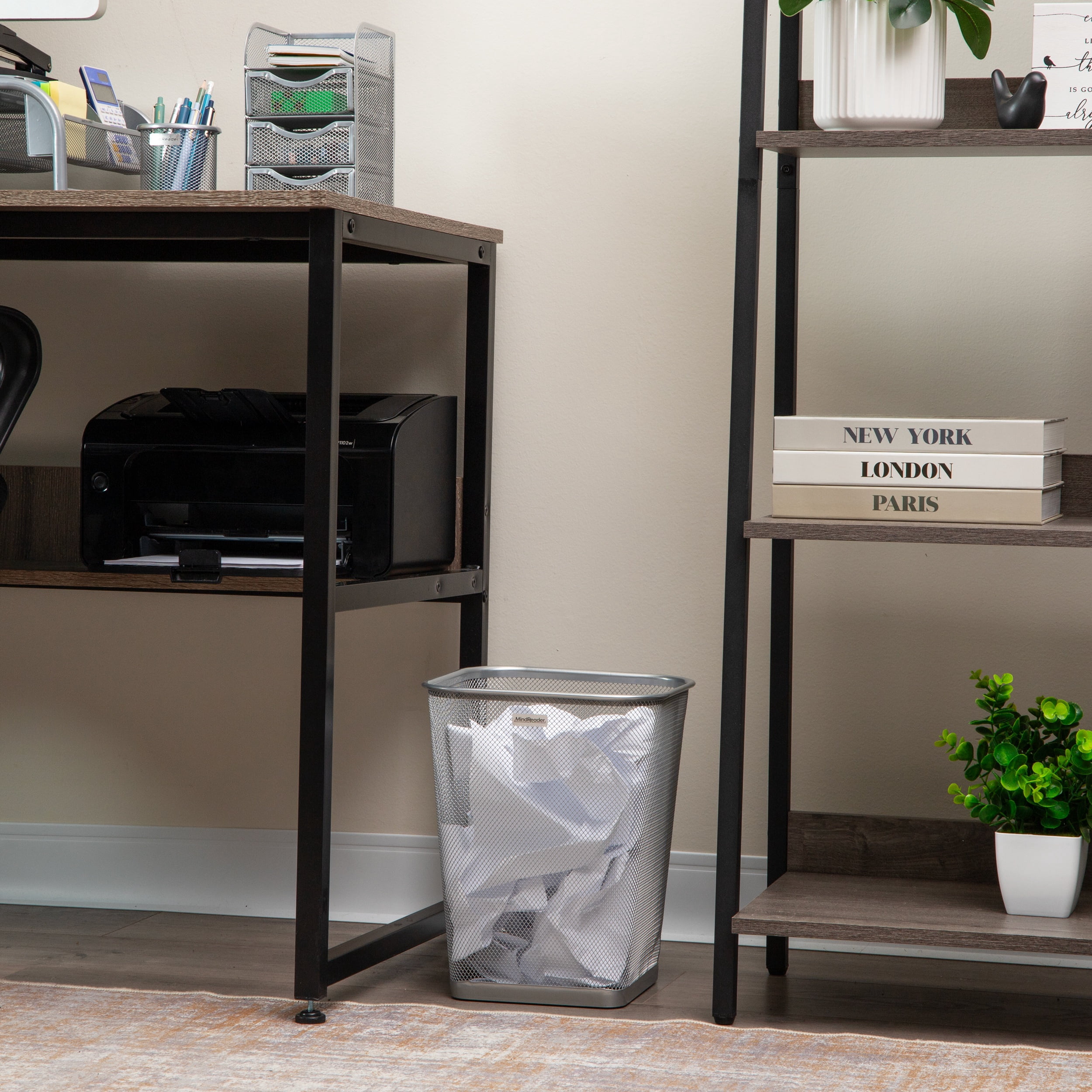 Mind Reader Mesh Trash Can, Waste Paper Basket, Square, Office, Metal, Set of 2, Silver