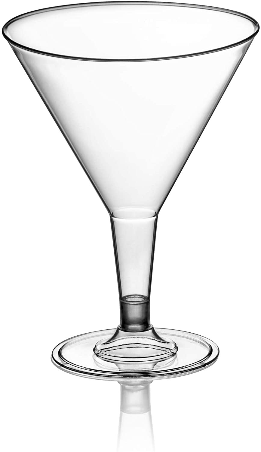 DecorRack 48 Plastic Martini Cocktail Glasses, 7 oz Clear Reusable Party Cups, Durable BPA Free Shatterproof Drinkware for Weddings, Parties and Outdoor Use (Pack of 48)