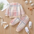 thumbnail image 4 of Kucnuzki 12 Months Baby Girl Winter Outfits Pants Sets 18 Months Long Sleeve Cute Checkboards Prints Fluffy Sweatshirt Elastic Pants 2PCS Set Light Pink, 4 of 8