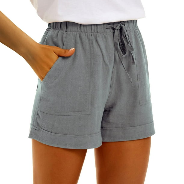 MKLEKYY Pantalones Cortos De Mujer, Pantalones Casuales De Cintura Alta Con Bolsillos, Pantalones Sueltos De Pierna Recta, Pantalones Deportivos De Moda