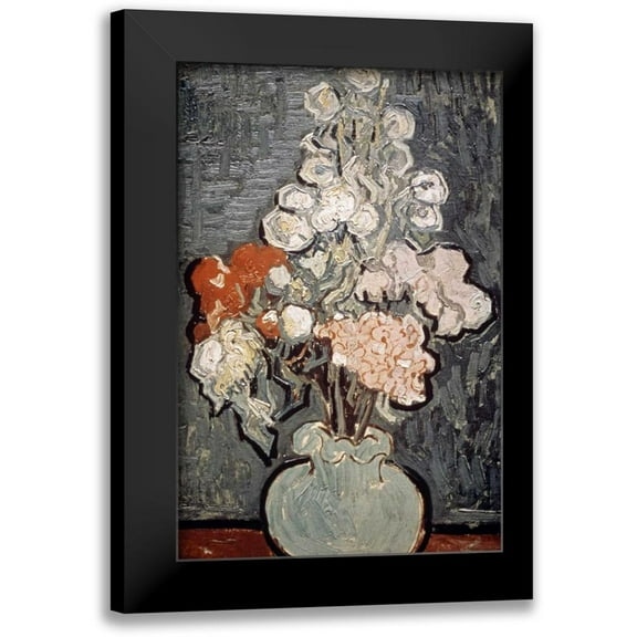 Van Gogh, Vincent 11x14 Black Modern Framed Museum Art Print Titled - Still Life: Vase With Rose-Mallows