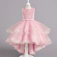 thumbnail image 2 of Miluxas Girls Sequin Dress Kids Girls Wedding Pageant Long Tail Dresses Lace Party Grown with Bow-Knot Pink 5-6Years, 2 of 3