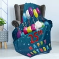 thumbnail image 4 of 25th Birthday Soft Flannel Fleece Throw Blanket, Surprise Party Theme Blue Backdrop Swirled Ribbons 25 Artwork Print, Cozy Plush for Indoor and Outdoor Use, 70" x 90", Multicolor, by Ambesonne, 4 of 5