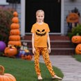 thumbnail image 7 of Onlypjs Halloween Family Matching Pajamas Set Scary Pumpkin Face Sleepwear Orange Short Sleeve Tops with Pumpkin Print Pants Holiday Loungewear Outfit, 7 of 7