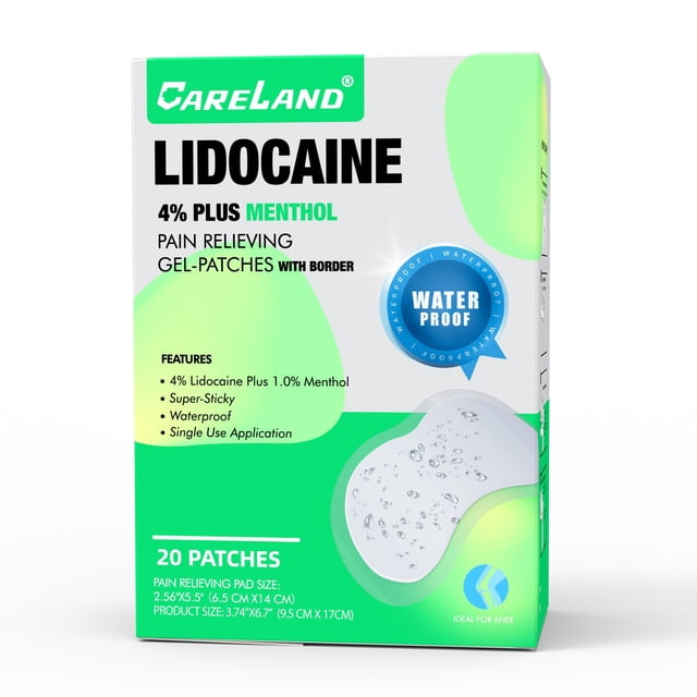 Parches para aliviar el dolor CARELAND 4% de lidocaína + 1% de mentol x20