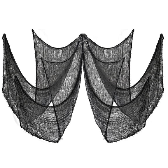 Halloween Black Creepy Cloth, 29.9×72in Spooky Tattered Gauze Decor for House Front Porch Halloween Party