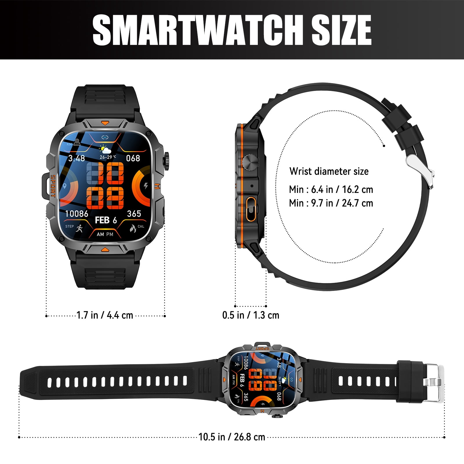 Cyberdyer Men's Smart Watch with LED Flashlight, 1.96" HD Screen, 100+ Sports Modes, 25-Day Standby, Compatible with iPhone & Android, Holiday Gift