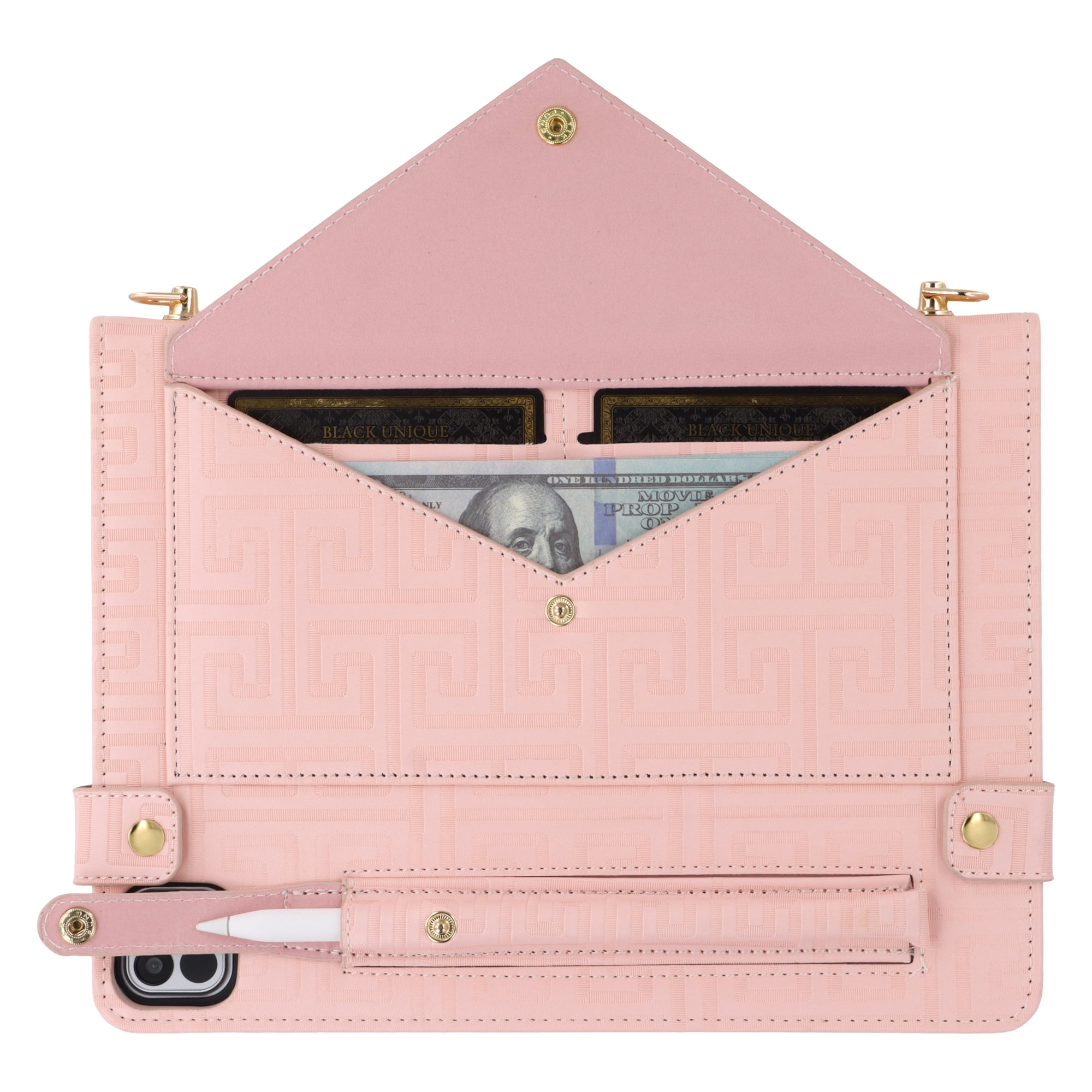 Dteck for iPad Pro 13 Inch Case M4 (2024), Portfolio Case Shoulder Bag for iPad Pro 13, PU Leather Business iPad Case with Pencil Holder Envelope Pocket Hand Strap Holder, Retro Pink
