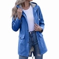 thumbnail image 4 of ShomPort Waterproof Jacket for Womens Outdoor Drawstring Full Zip up Hooded Stripe Lined Flap Pockets Raincoat, 4 of 6