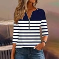 thumbnail image 2 of Ashirexll Womens Long Sleeve Tops, Shirts for Women Trendy, Fashion Ladies' Casual Striped V-Neck Long Sleeve T-shirt Blouse Zipper Tops, 2 of 5