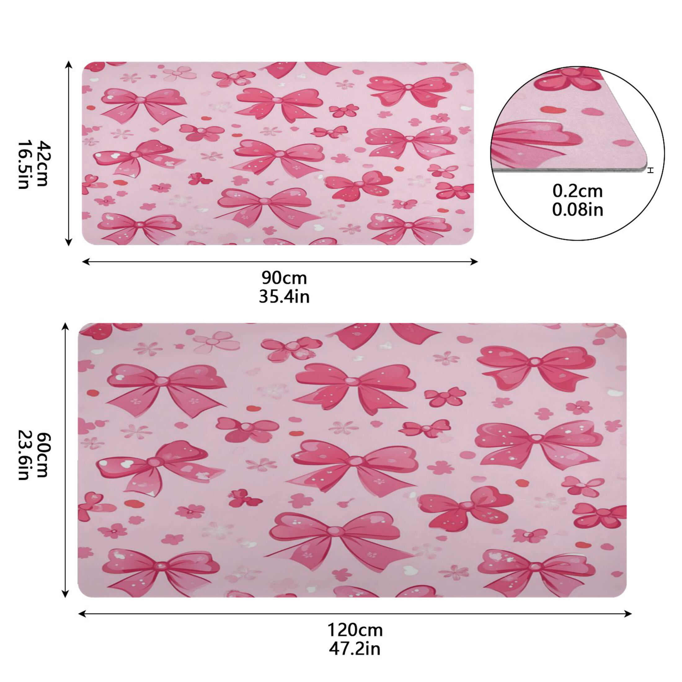 Leather Keyboard and Mouse Desk Mat Office Desk Accessories Protective Office Desk Decor Desk Pad Mat for Gaming, Work from Home, Office Pink Cute Bows 16.5" x 35.4"