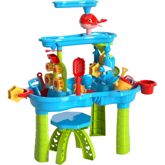 Kids Sand Water Table for Toddlers, 3-Tier Sand and Water Play Table Toys for Toddlers Kids, Kids Beach Toys Play Table Outdoor Toys