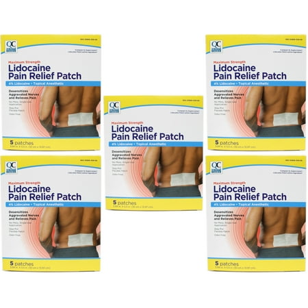 Quality Choice Maximum Strength Lidocaine Pain Relief Patch 4% Lidocaine 5 Patches 3.94x5.5 inches Pack of 5