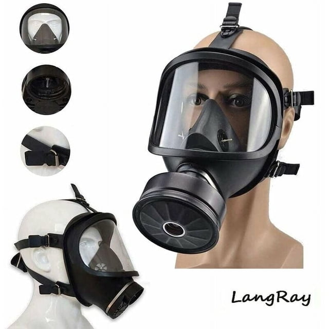 Respirador táctico de cara completa para guerra química, máscara de respiración reutilizable de cara completa con filtro de carbón activado de 40 mm para protección industrial, lentes de amplio campo
