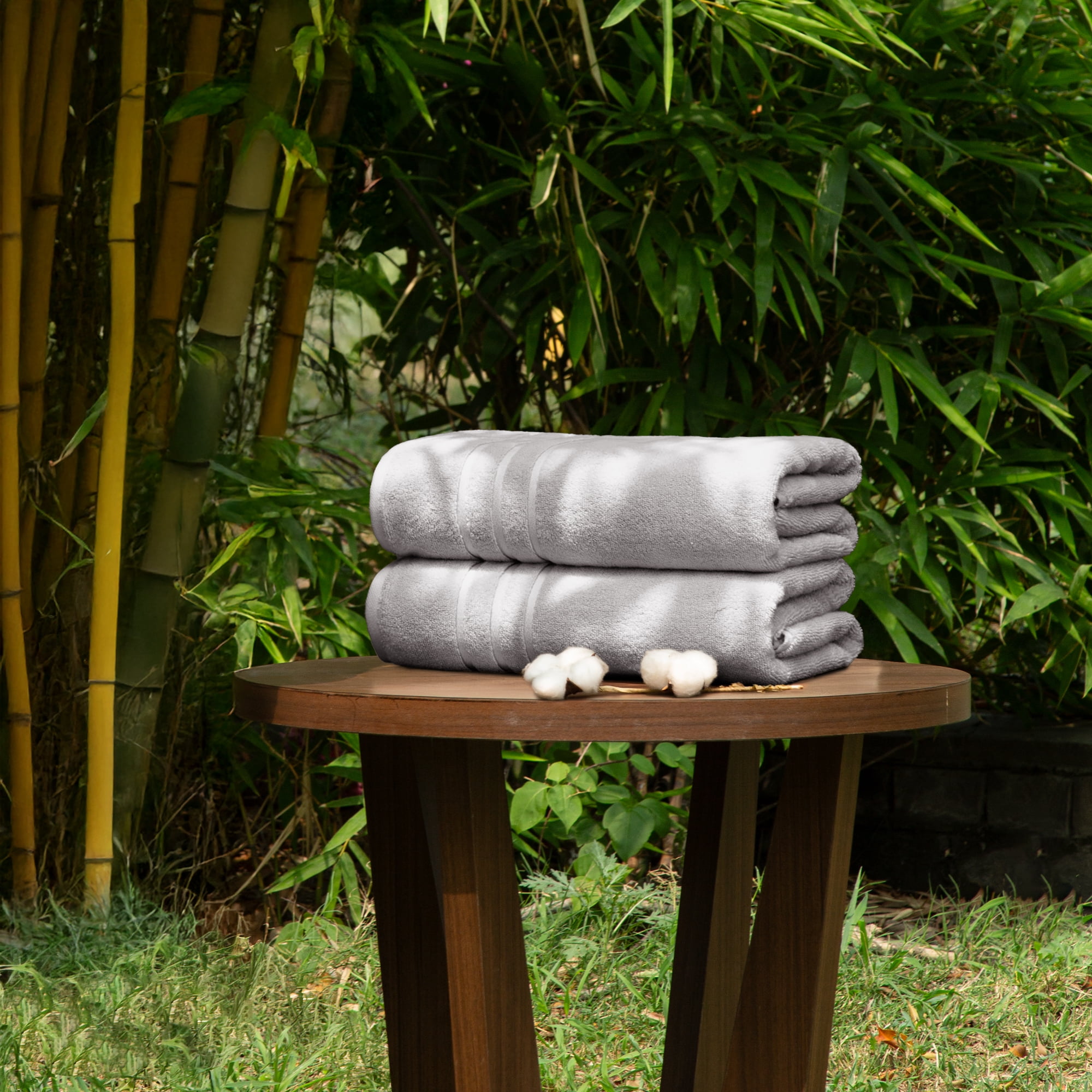 Everyday Home by Trident Eco Twist 2 Piece Bath Towel Set, Cotton and Viscose from Bamboo towel, Plush, Absorbent, Bathroom Towels, Silver