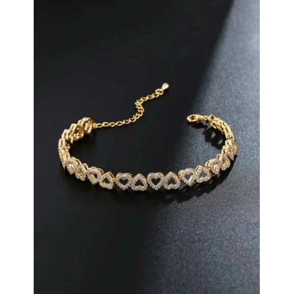 Heart Bangle Bracelet 6 Ct Round Cut White Moissanite 14K Yellow Gold Plated