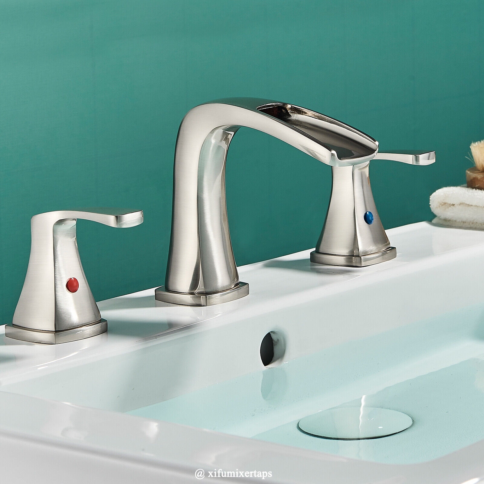 Zovajonia 8 Widespread Waterfall Bathroom Sink Faucet 3 hole Vanity Mixer Brushed Nickel