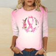 thumbnail image 2 of BODOAO Breast Cancer Awareness Graphic Tee for Women, Floral Ribbon Sparkle Print, 3/4 Sleeve Crew Neck Shirt for October Support Events, Fundraisers and Everyday Wear Colorful L, 2 of 5