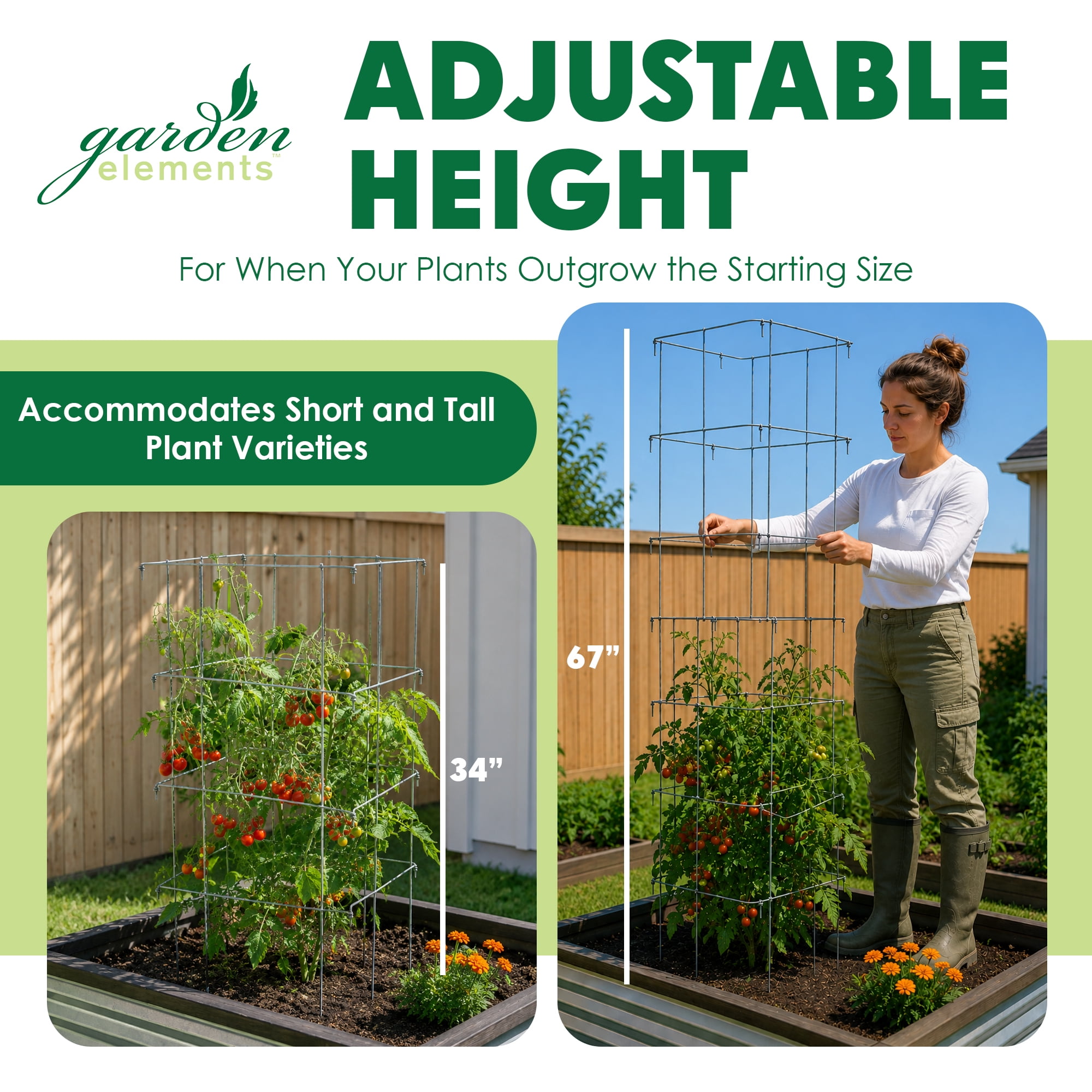 Garden Elements Square 8-Leg Heavy-Duty Collapsible Tomato Cages, 67in (Pack of 2)
